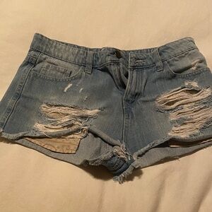 Harlow Light Blue Ripped Denim Cutoff Shorts